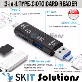 3in1 Type C Micro USB 2.0 OTG Adapter Micro SD TF Memory Card Reader Flash Drive for Android MacBook