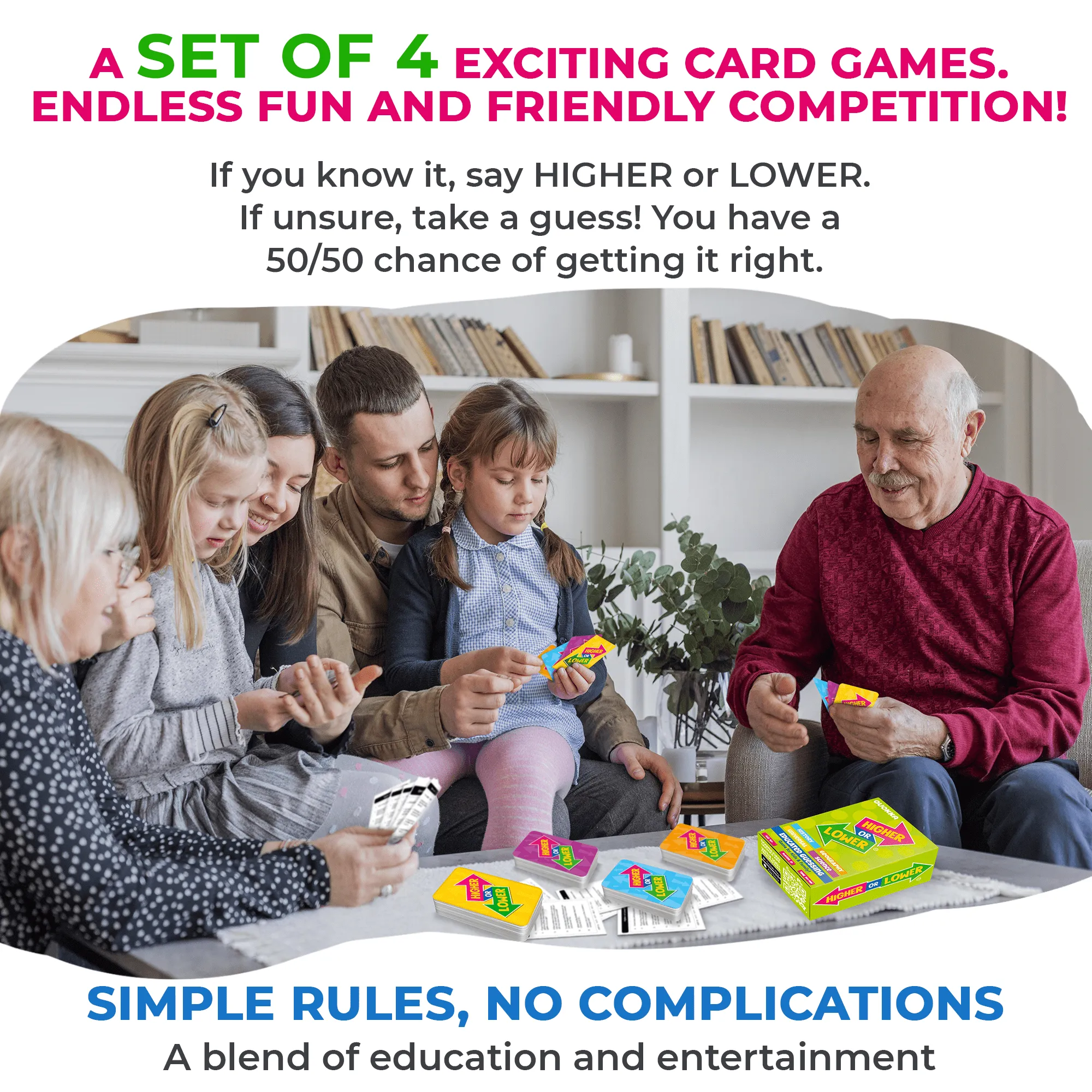 4 Set Board Game Higher or Lower for Family
