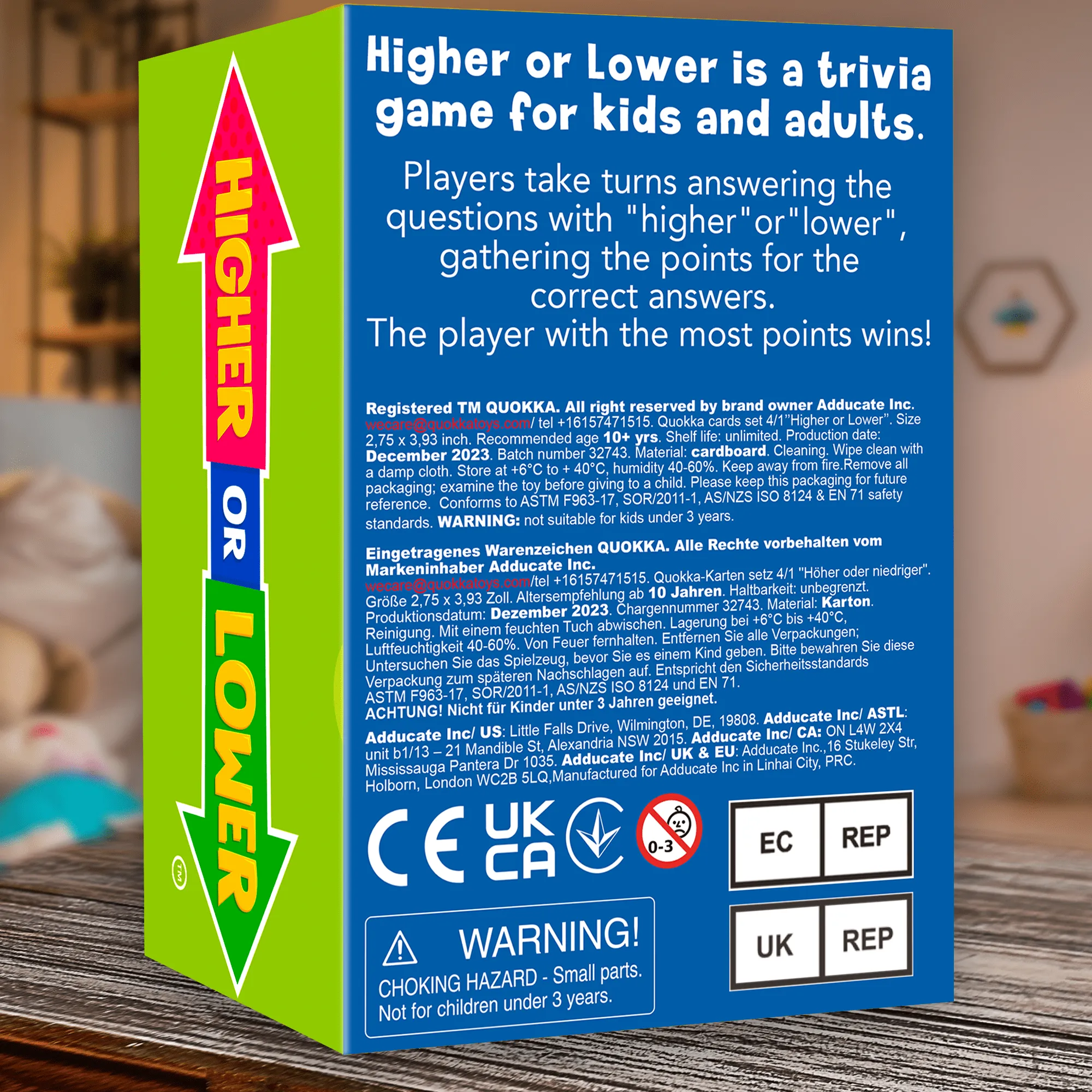 4 Set Board Game Higher or Lower for Family