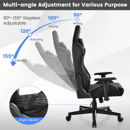 Adjustable 360° Swivel PU Gaming Chair with RGB LED Lights and Nylon Base-Black