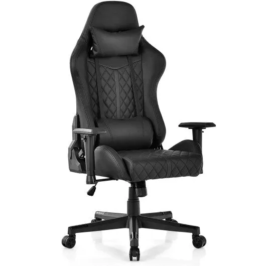 Adjustable 360° Swivel PU Gaming Chair with RGB LED Lights and Nylon Base-Black