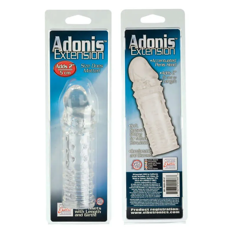 Adonis Extension Clear - 2 Inch Penis Length Enhancement, Soft Ribbed Extension