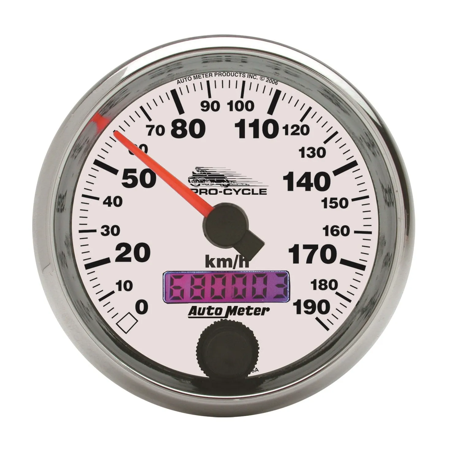 AutoMeter 19341-M GAUGE; SPEEDO; 2 5/8in.; 190 KM/H; ELEC; WHITE; PRO-CYCLE