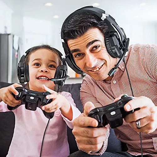BENGOO G9000 Stereo Gaming Headset for PS4 PC Xbox One PS5 Controller, Noise Cancelling Over Ear Headphones with Mic, LED Light, Bass Surround, Soft Memory Earmuffs for Laptop Mac - Black