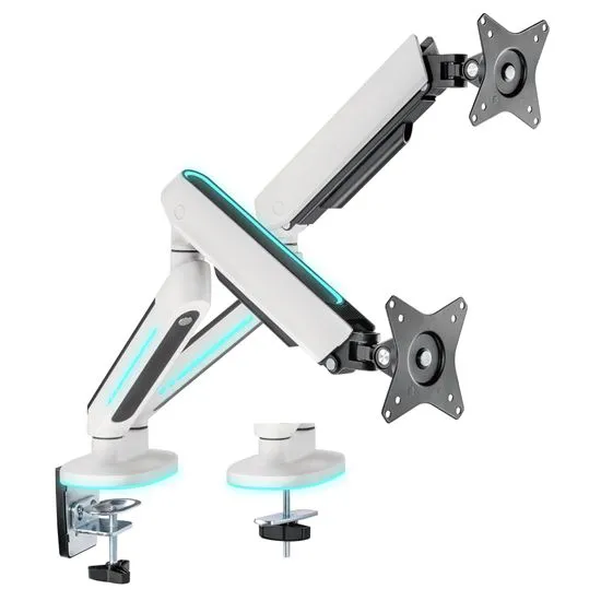 Brateck 17"-32" Premium Gaming Dual Monitor Arms with RGB Lighting, Gas-Spring Desk Mount Monitor Arm, White