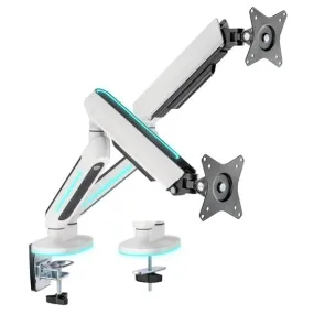 Brateck 17"-32" Premium Gaming Dual Monitor Arms with RGB Lighting, Gas-Spring Desk Mount Monitor Arm, White