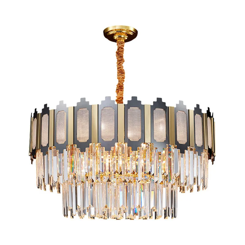 Contemporary Crystal Chandelier with 10 Clear Prisms
