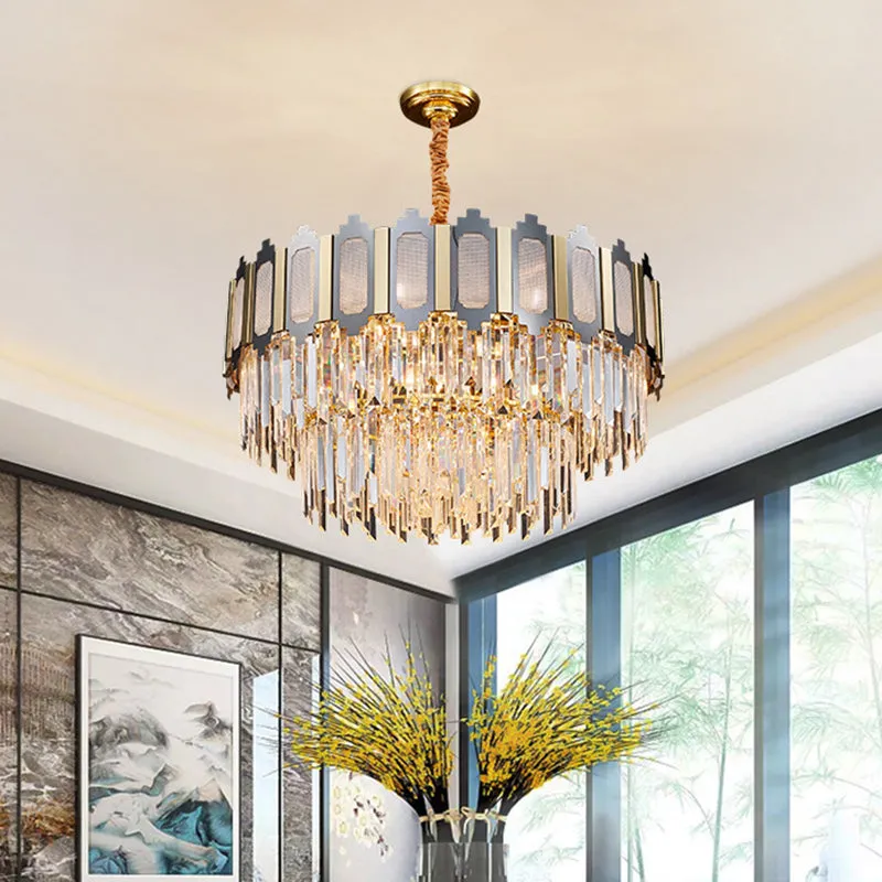 Contemporary Crystal Chandelier with 10 Clear Prisms