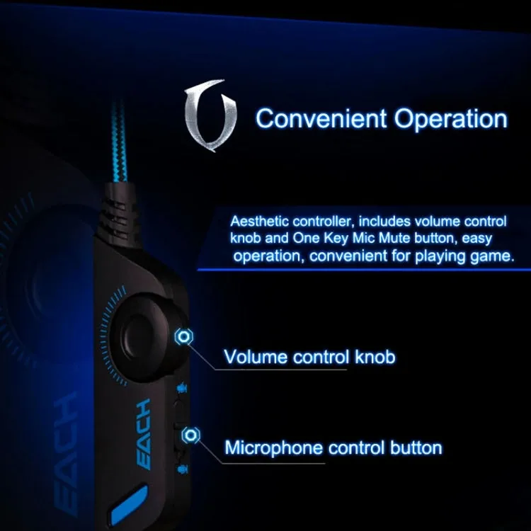 EACH G2000 Gaming Headset with LED Lighting and Microphone - 2.2m Wired Connection