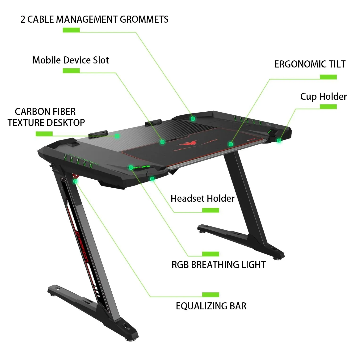 Eureka Ergonomic Z2 PC Gaming Desk with RGB Lights