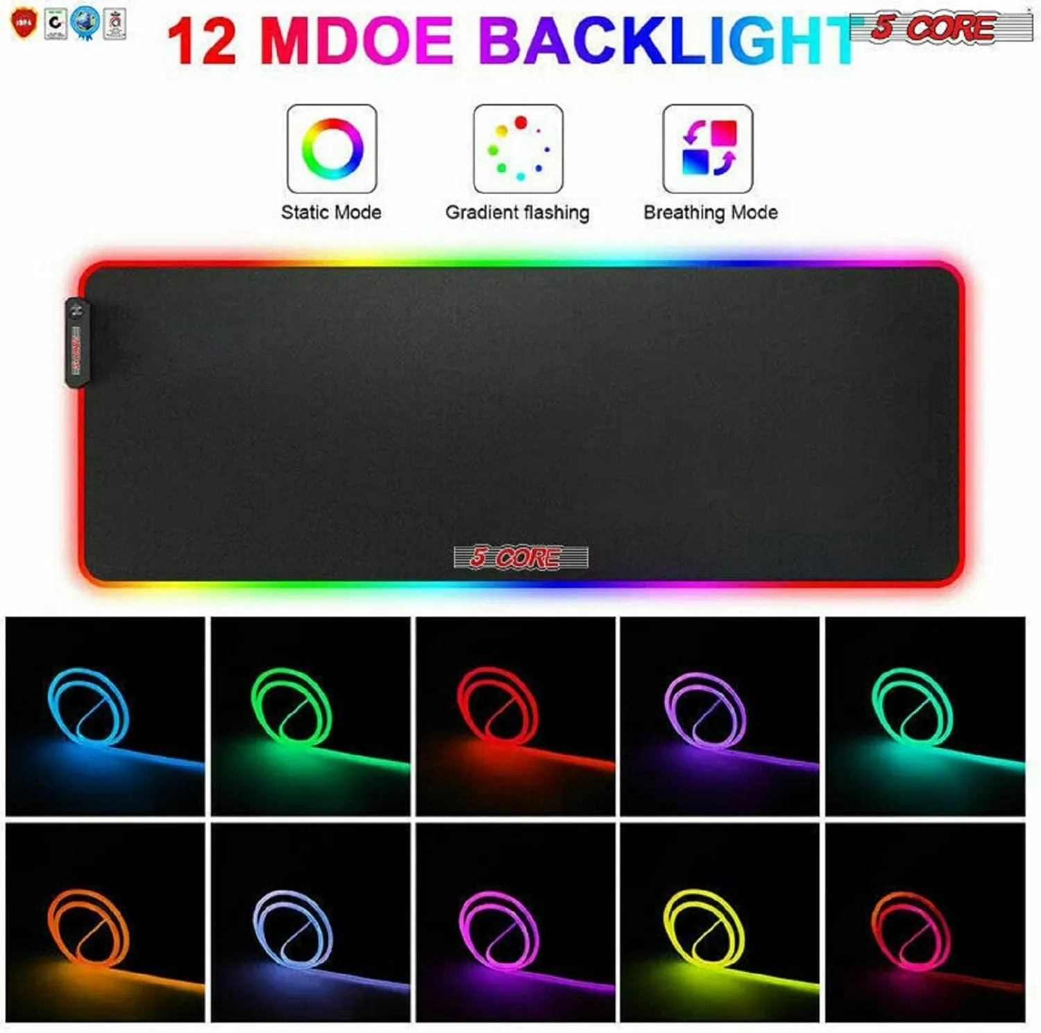 Extra Large RGB Gaming Mouse Pad - Oversized Glowing 31.5x11.8 inches, with 5 Core KBP 800