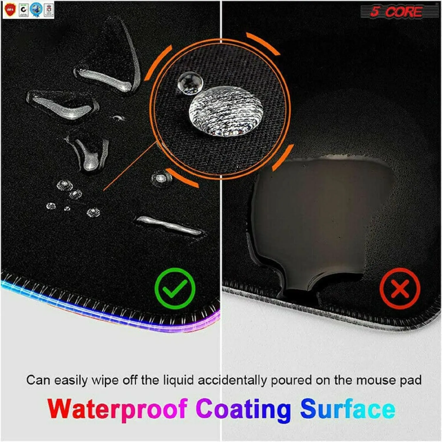 Extra Large RGB Gaming Mouse Pad - Oversized Glowing 31.5x11.8 inches, with 5 Core KBP 800