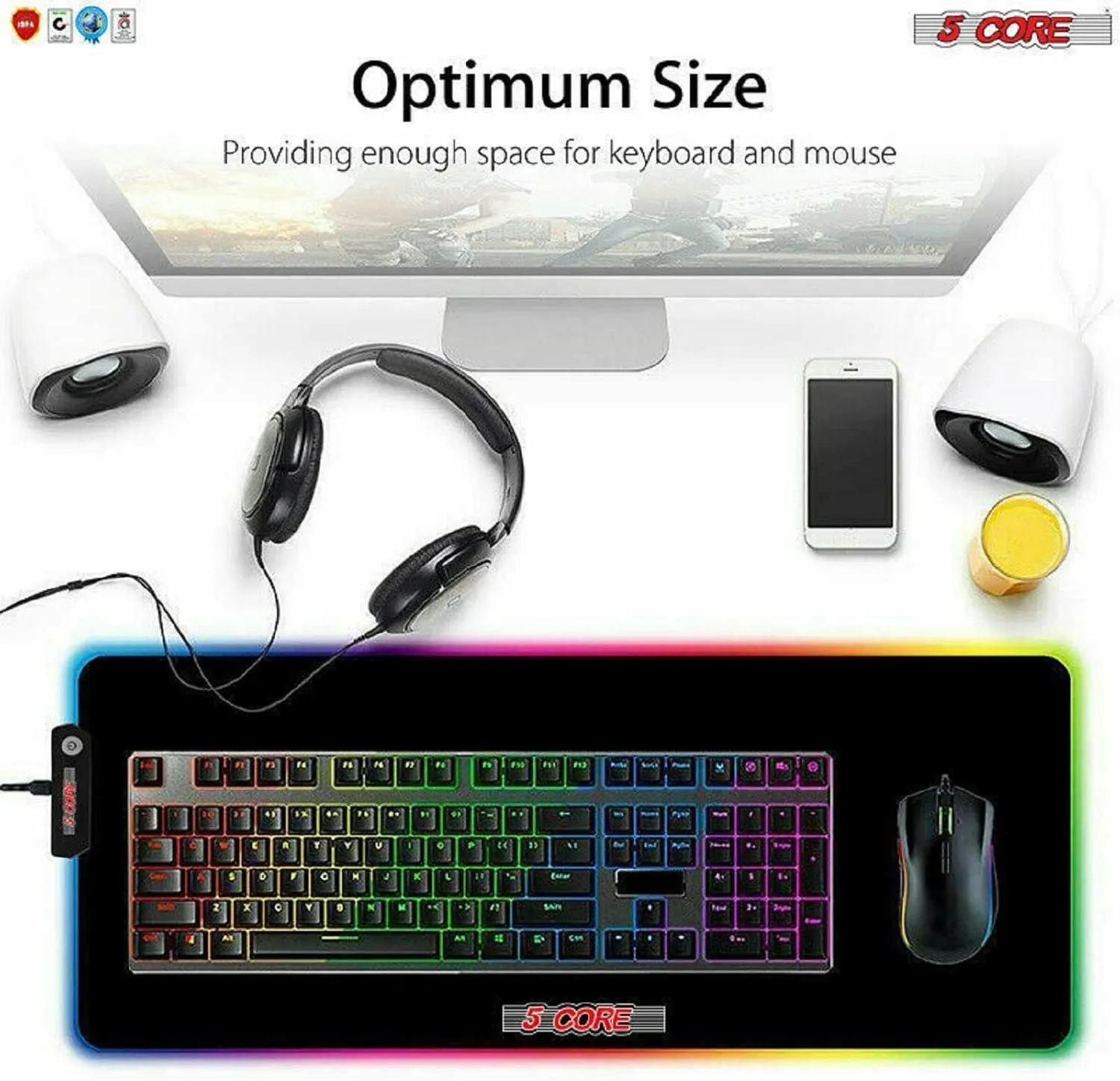 Extra Large RGB Gaming Mouse Pad - Oversized Glowing 31.5x11.8 inches, with 5 Core KBP 800