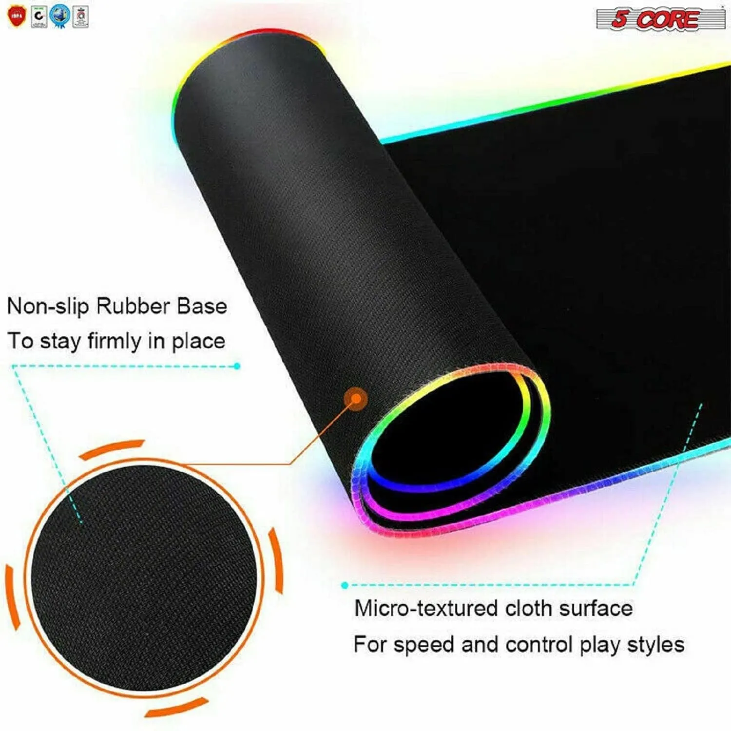 Extra Large RGB Gaming Mouse Pad - Oversized Glowing 31.5x11.8 inches, with 5 Core KBP 800