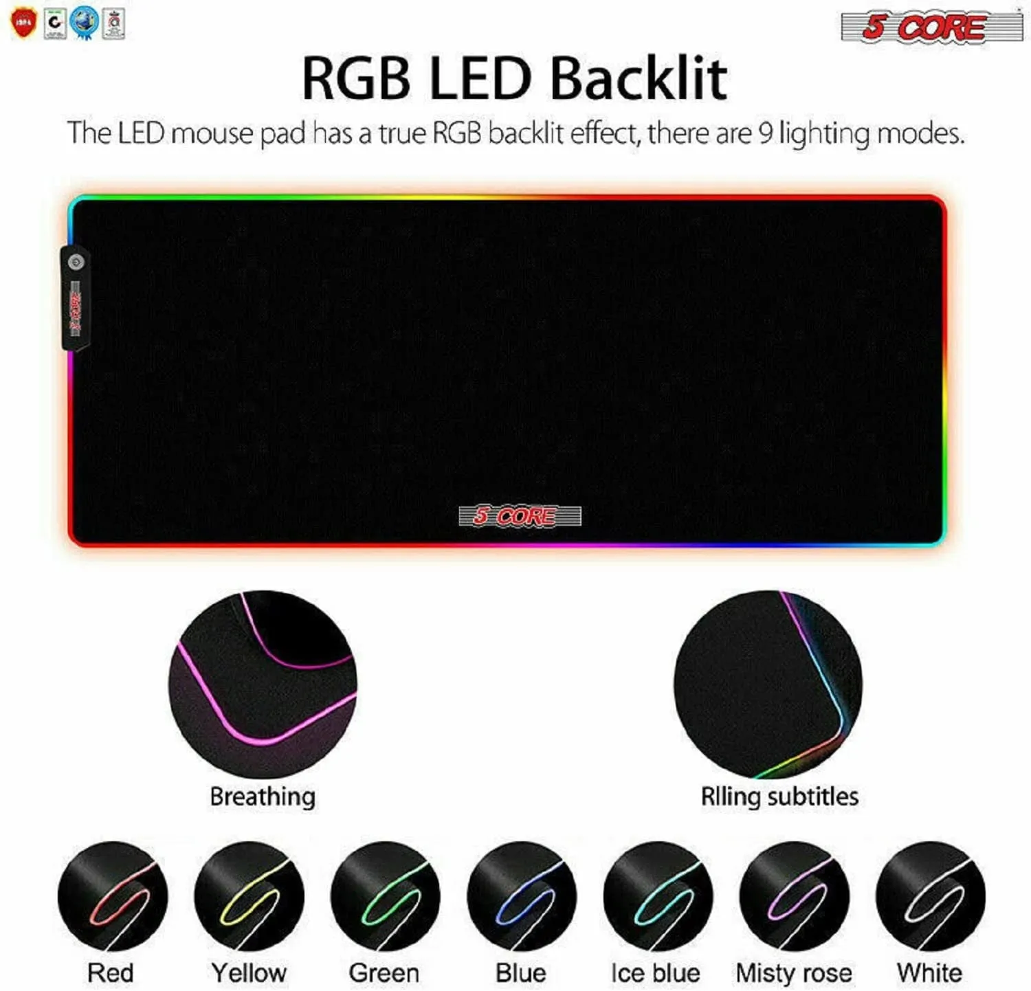 Extra Large RGB Gaming Mouse Pad - Oversized Glowing 31.5x11.8 inches, with 5 Core KBP 800