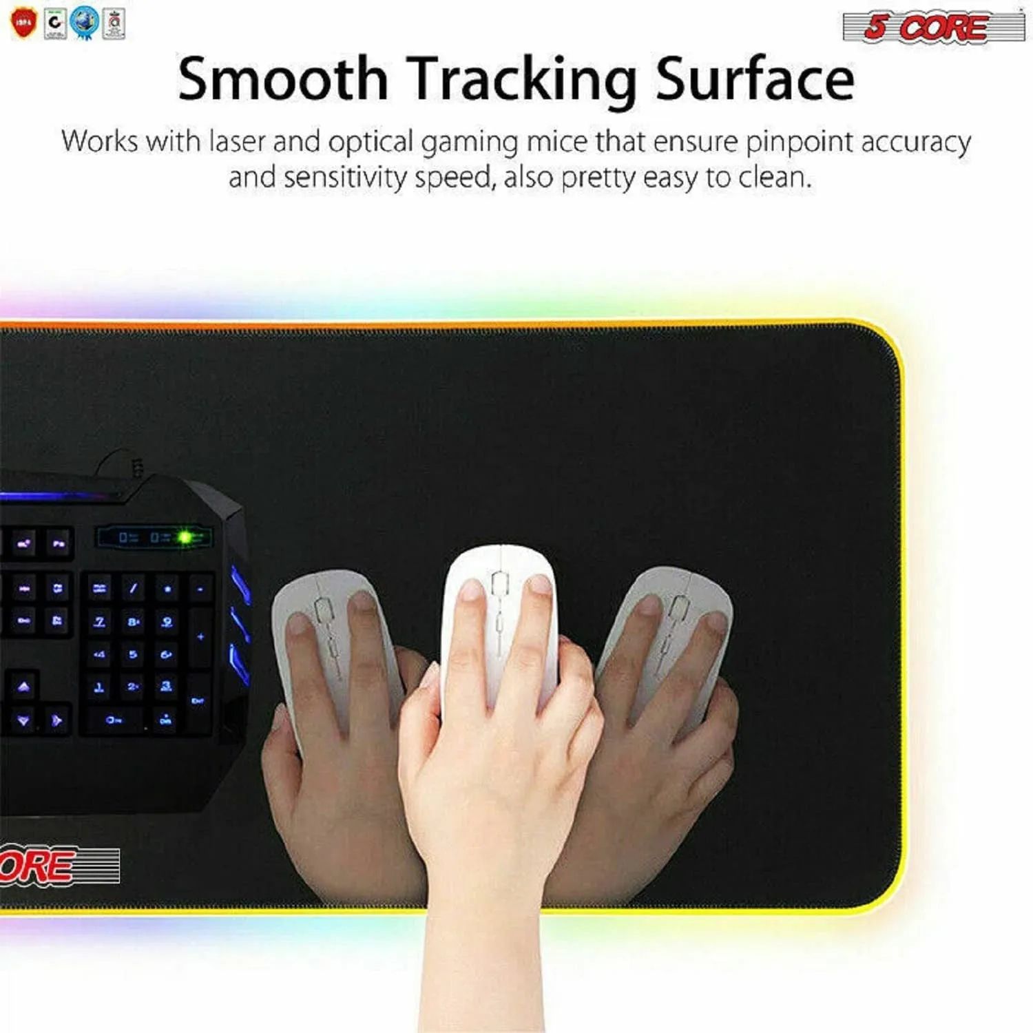 Extra Large RGB Gaming Mouse Pad - Oversized Glowing 31.5x11.8 inches, with 5 Core KBP 800