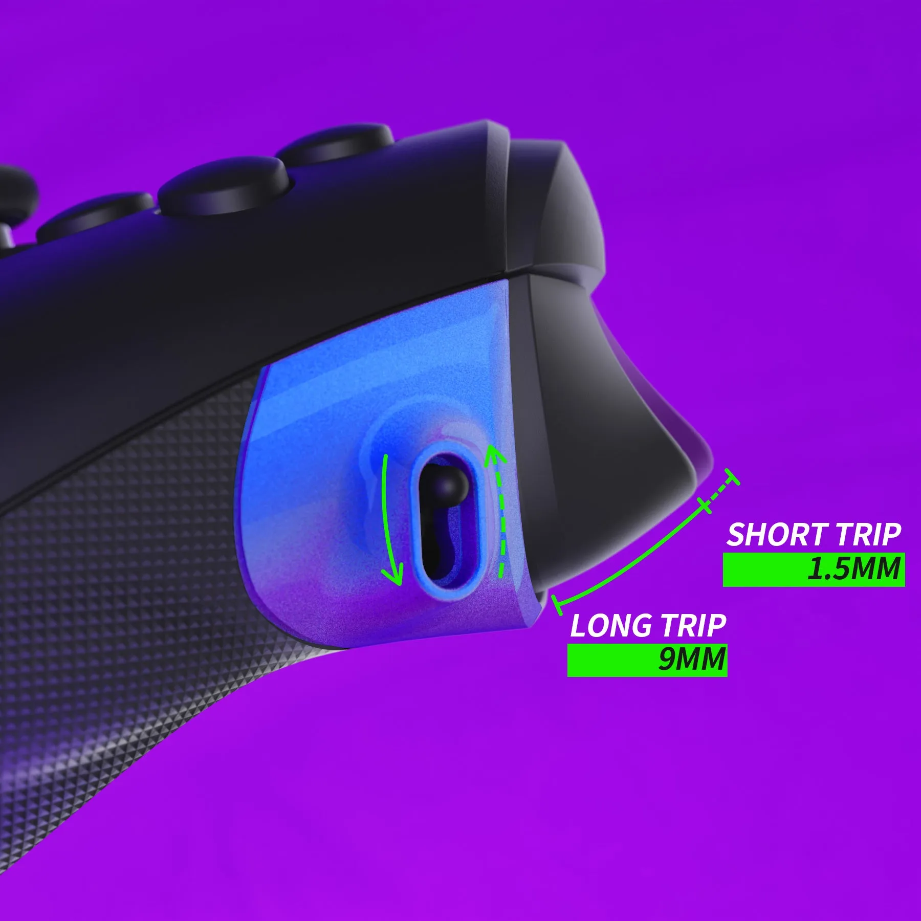 eXtremeRate Flexor Clicky Rubberized Side Rail Grips Trigger Stop Kit for Xbox Series X & S Controller, Diamond Textured Chameleon Purple Blue Anti-Slip Ergonomic Trigger Stopper Handle Grips for Xbox Core Controller - PX3Q3002P