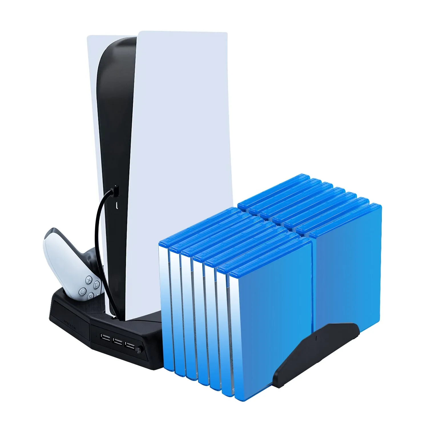 For PS5 DE/UHD Cooling Stand With 14 Game CD Storage Bracket for PS5 Dual Controller Charger Charging Station