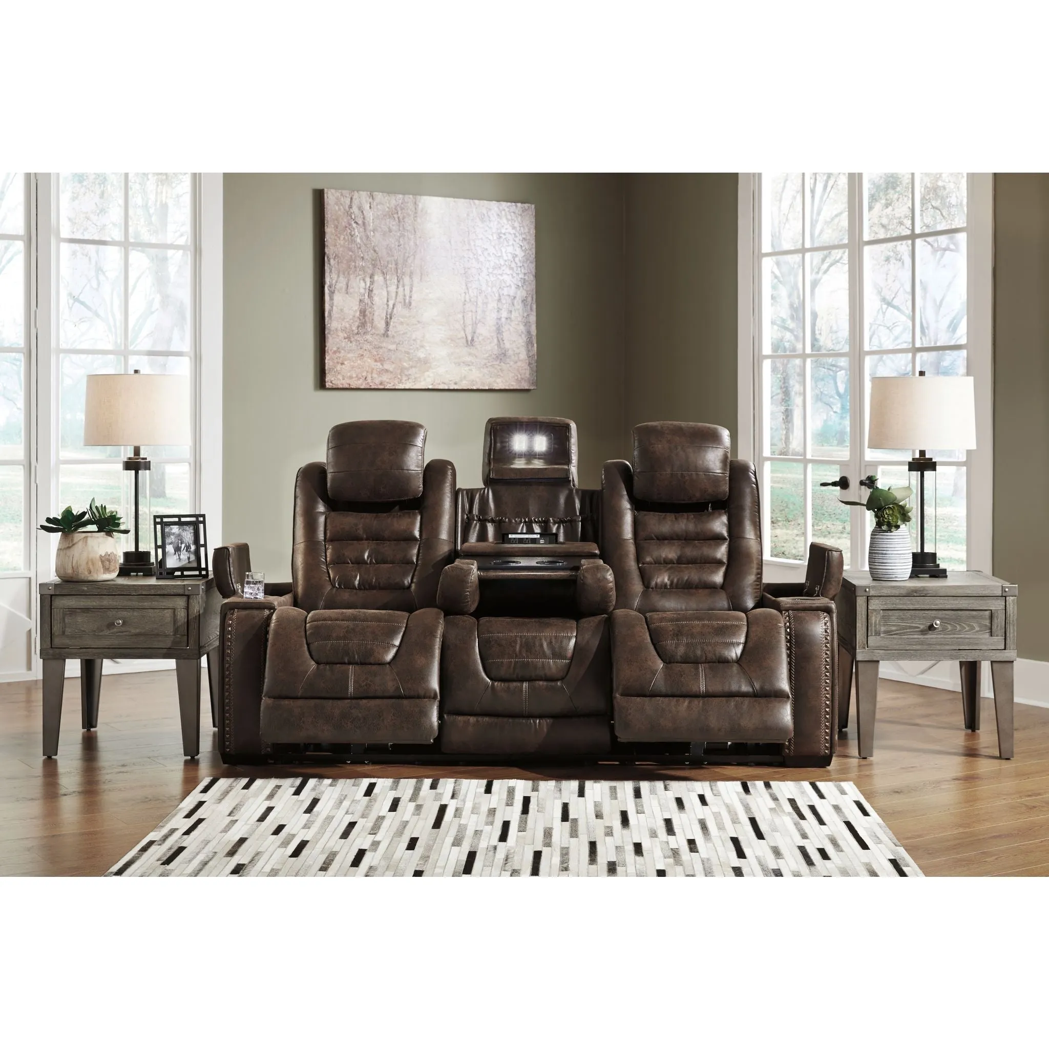 Game Zone Power Reclining Sofa With Power Headrest - Bark