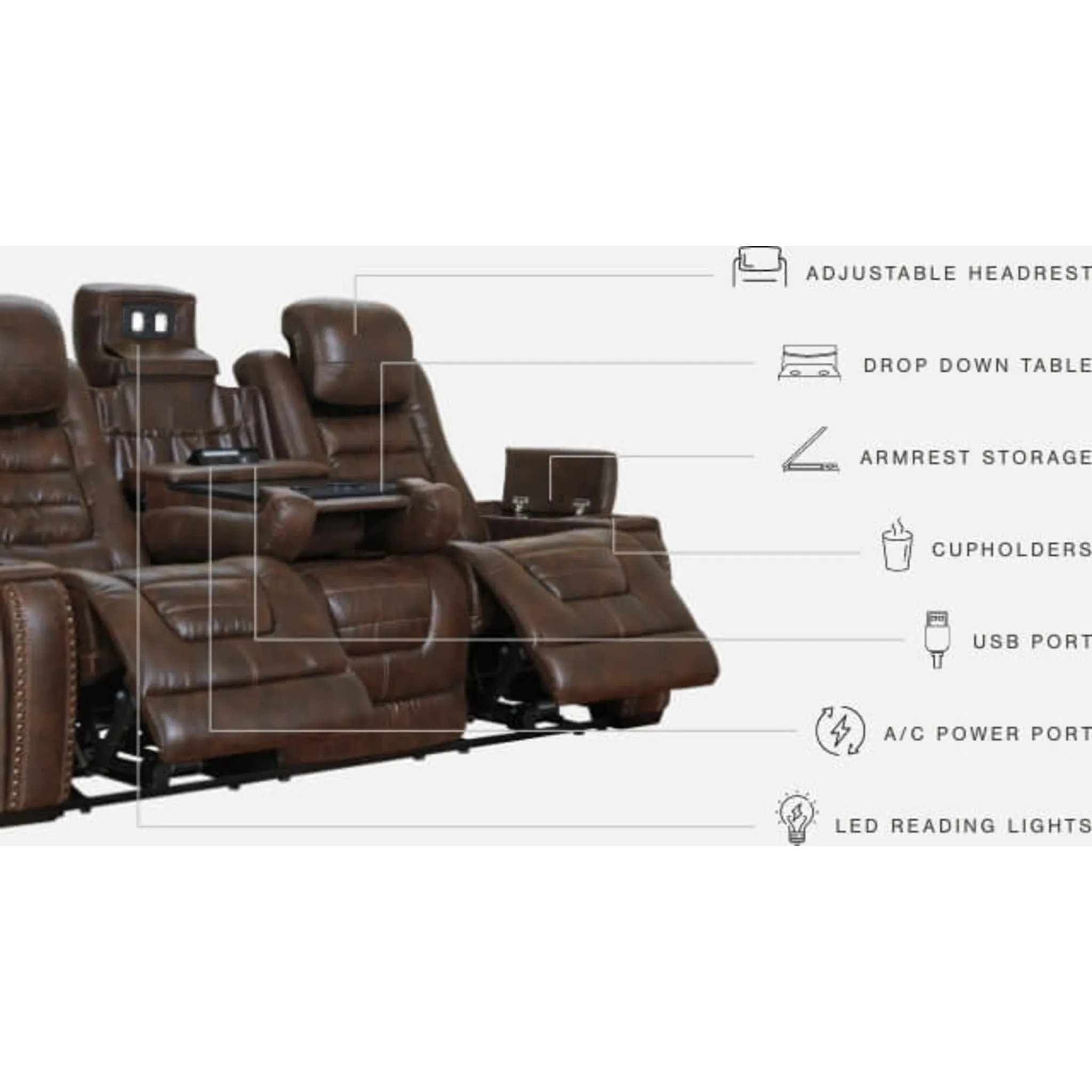 Game Zone Power Reclining Sofa With Power Headrest - Bark