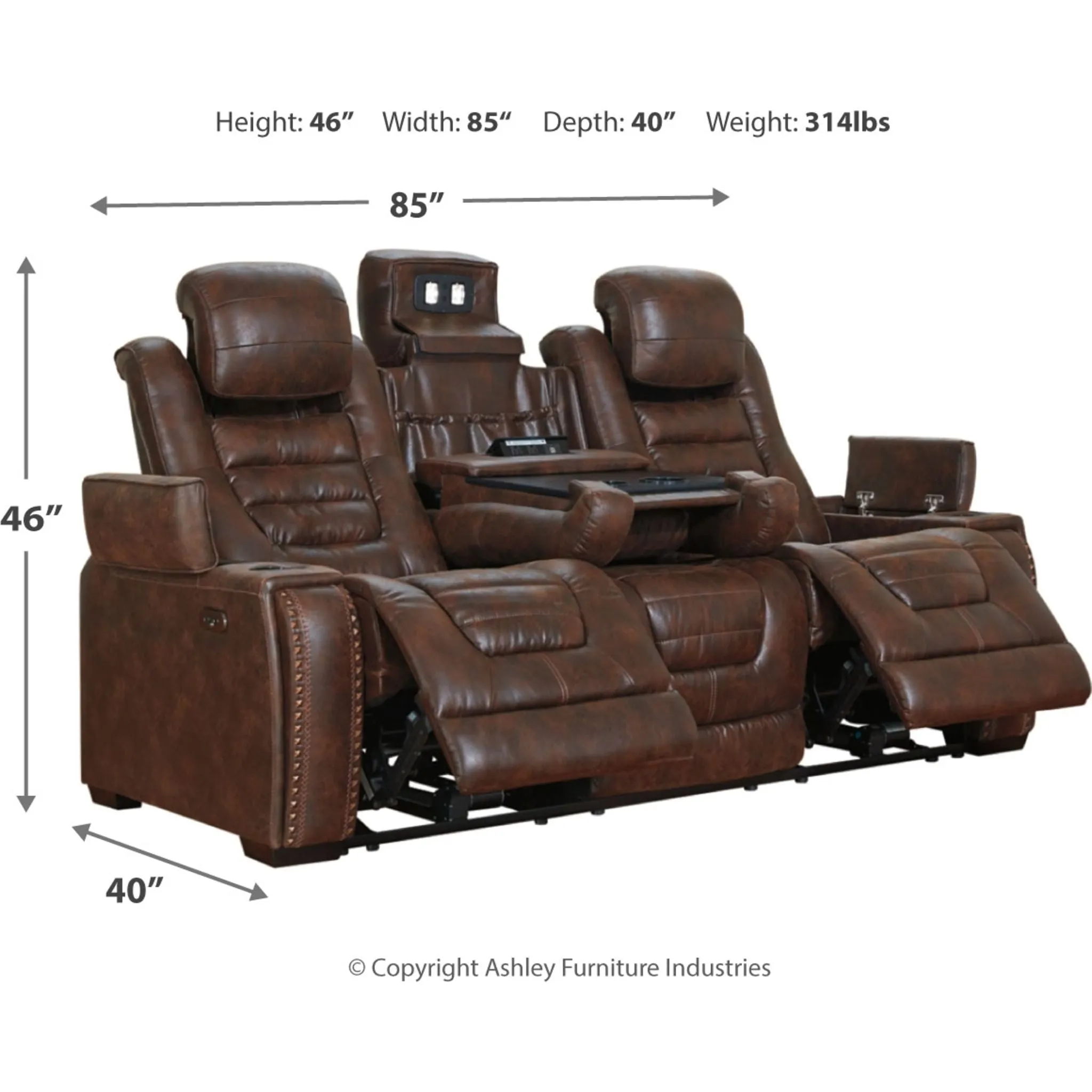 Game Zone Power Reclining Sofa With Power Headrest - Bark