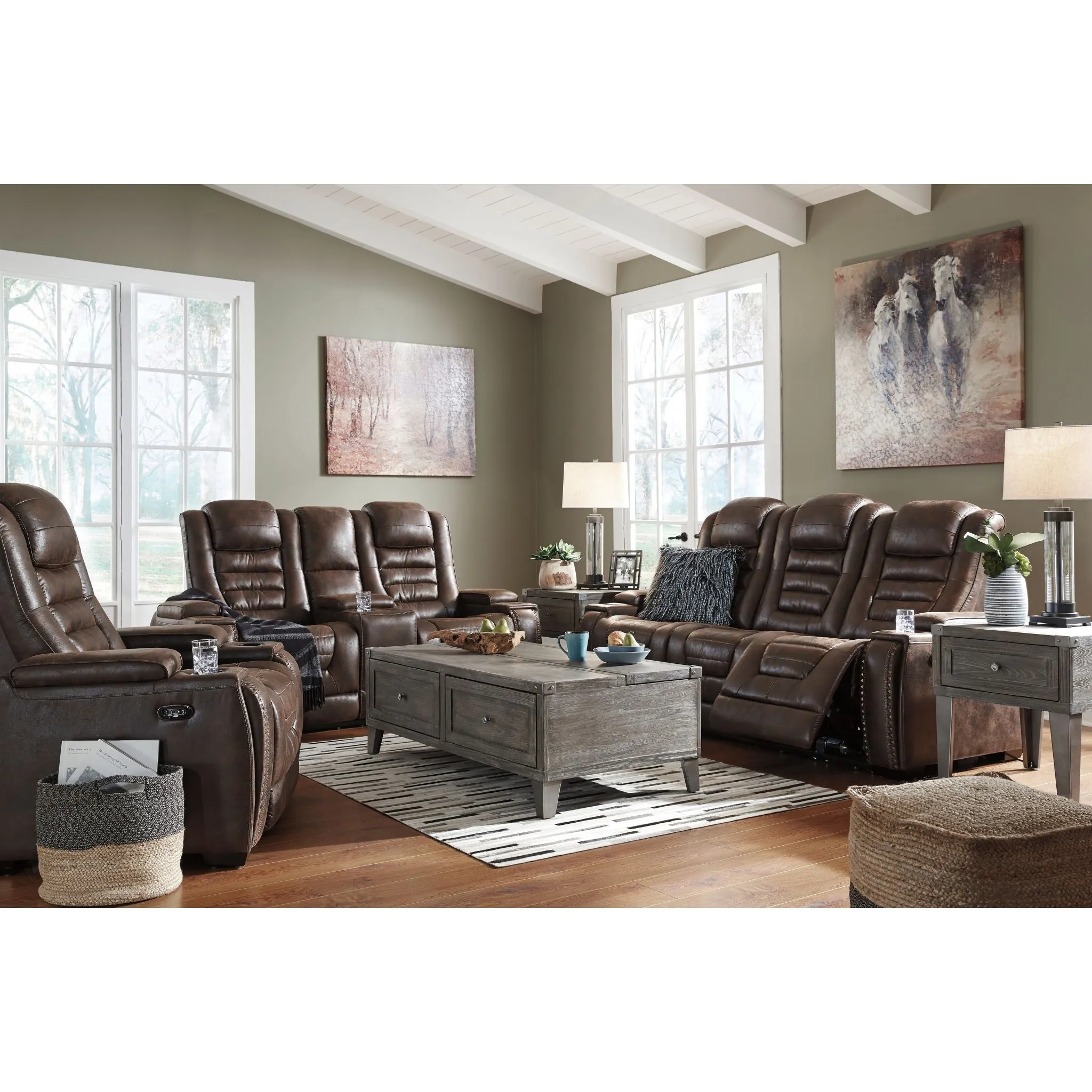 Game Zone Power Reclining Sofa With Power Headrest - Bark