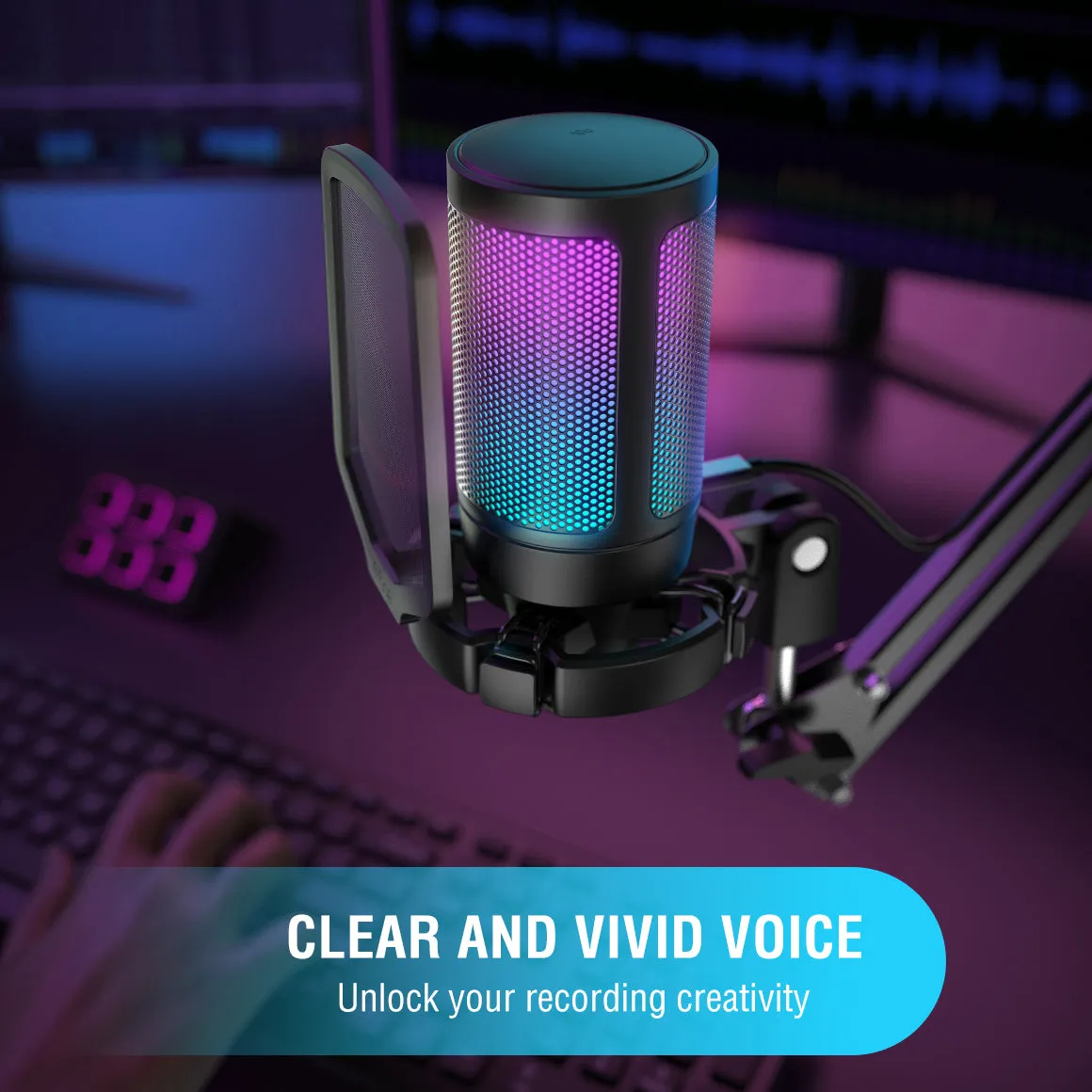 Gaming-Enhanced Condenser USB Microphone - Soft Pink Hue, RGB Lights