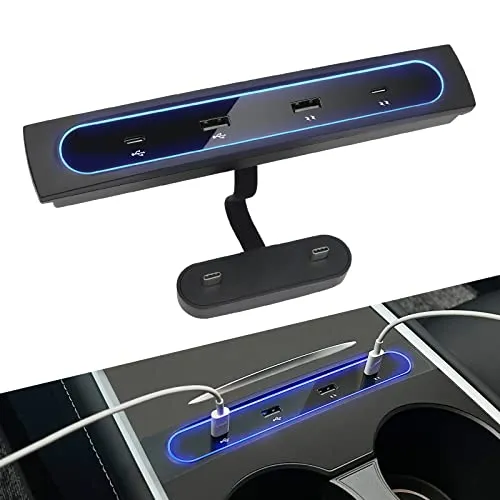 Lighted 4 in 1 USB Hub Docking Station for Tesla Model 3 & Y