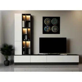 Modern TV Table with Lighting | Black and Brown |