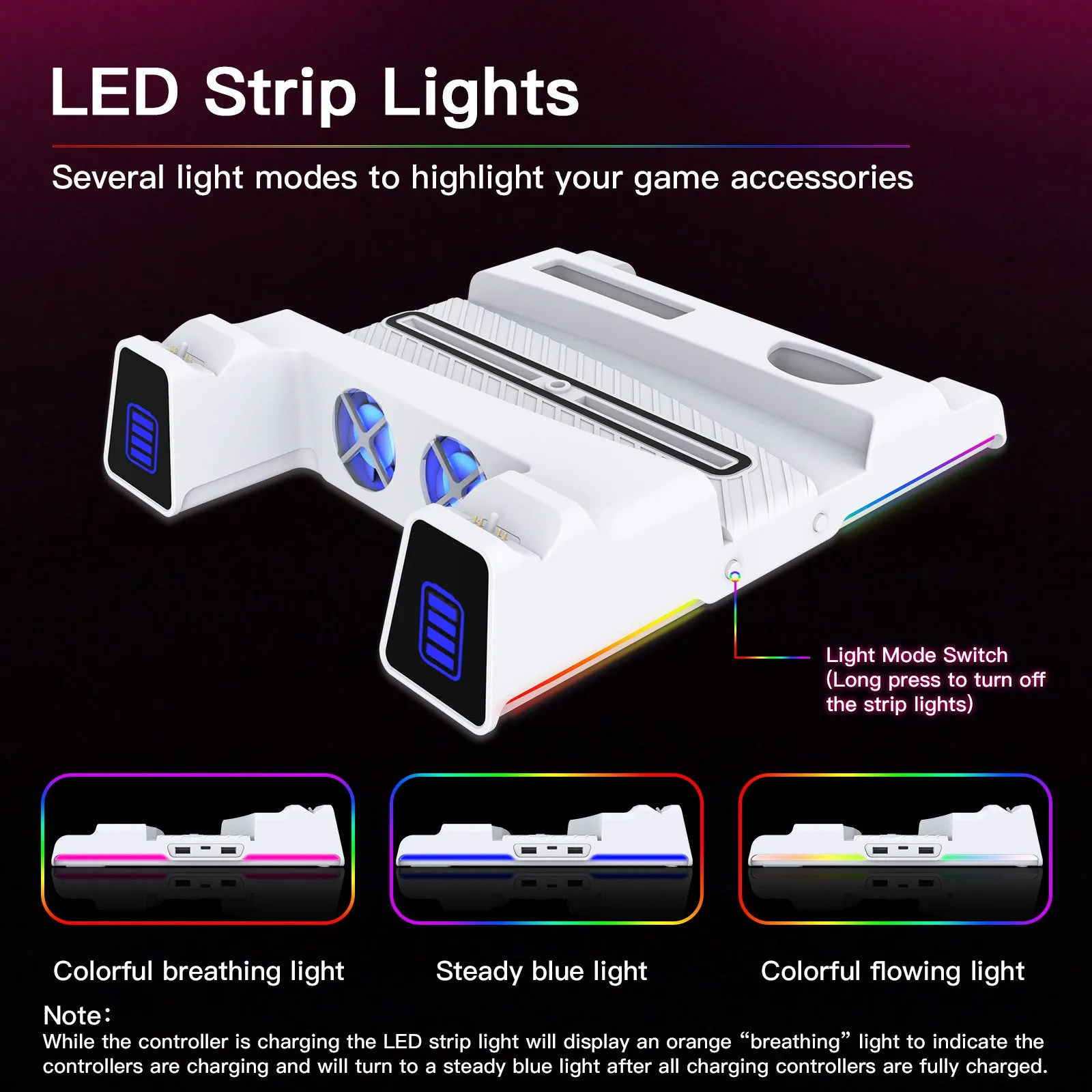 NexiGo PS5 Cooling Stand with RGB Strip Lights