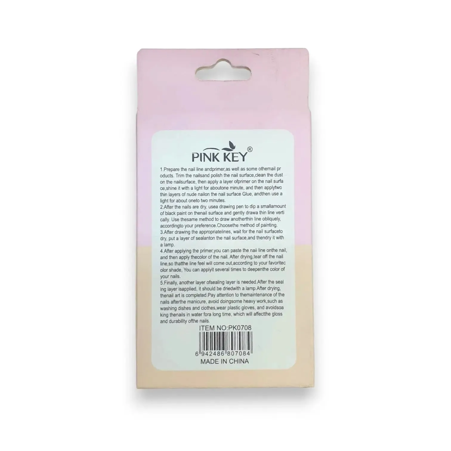 Pink Key Gel Shine Nail Tips With Crackle Effect 12 pcs