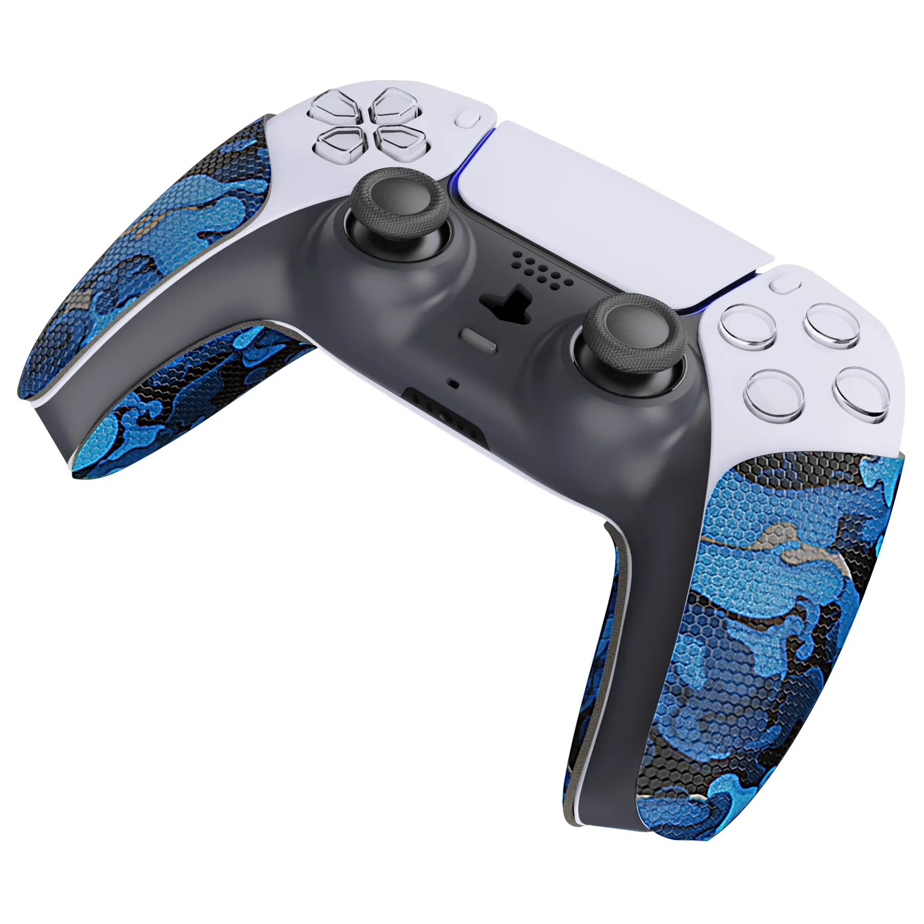 PlayVital Anti-Skid Sweat-Absorbent Controller Grip for PS5 Controller, Professional Textured Soft Rubber Pads Handle Grips for PS5 Controller - Black Blue Camouflage - PFPJ063