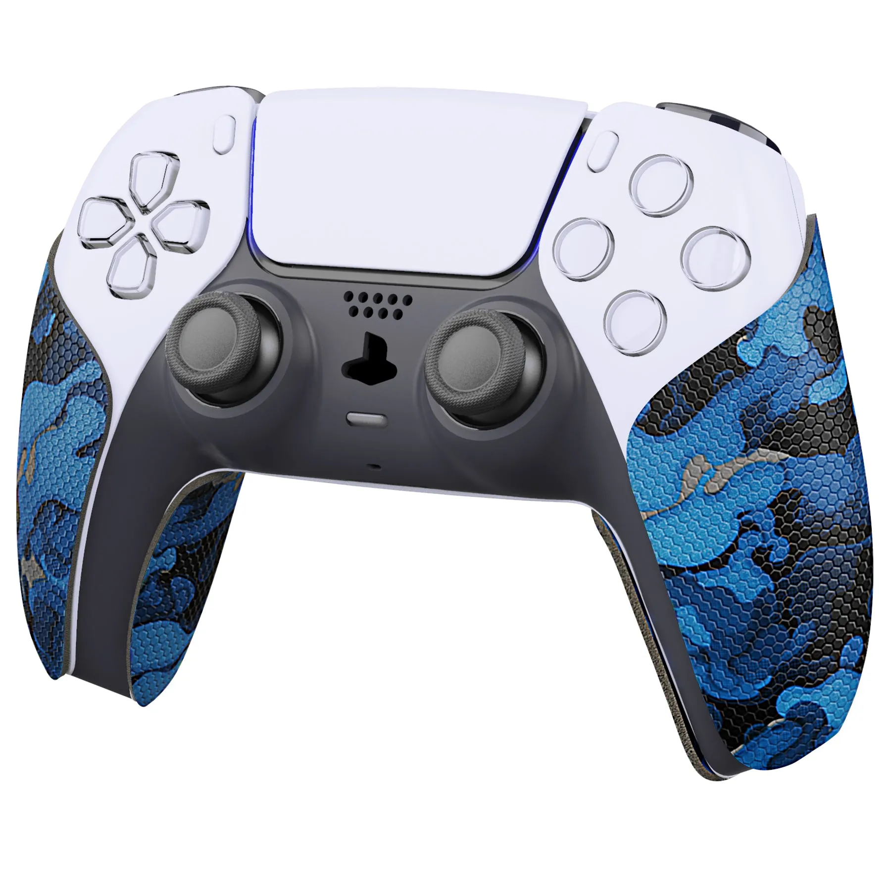 PlayVital Anti-Skid Sweat-Absorbent Controller Grip for PS5 Controller, Professional Textured Soft Rubber Pads Handle Grips for PS5 Controller - Black Blue Camouflage - PFPJ063