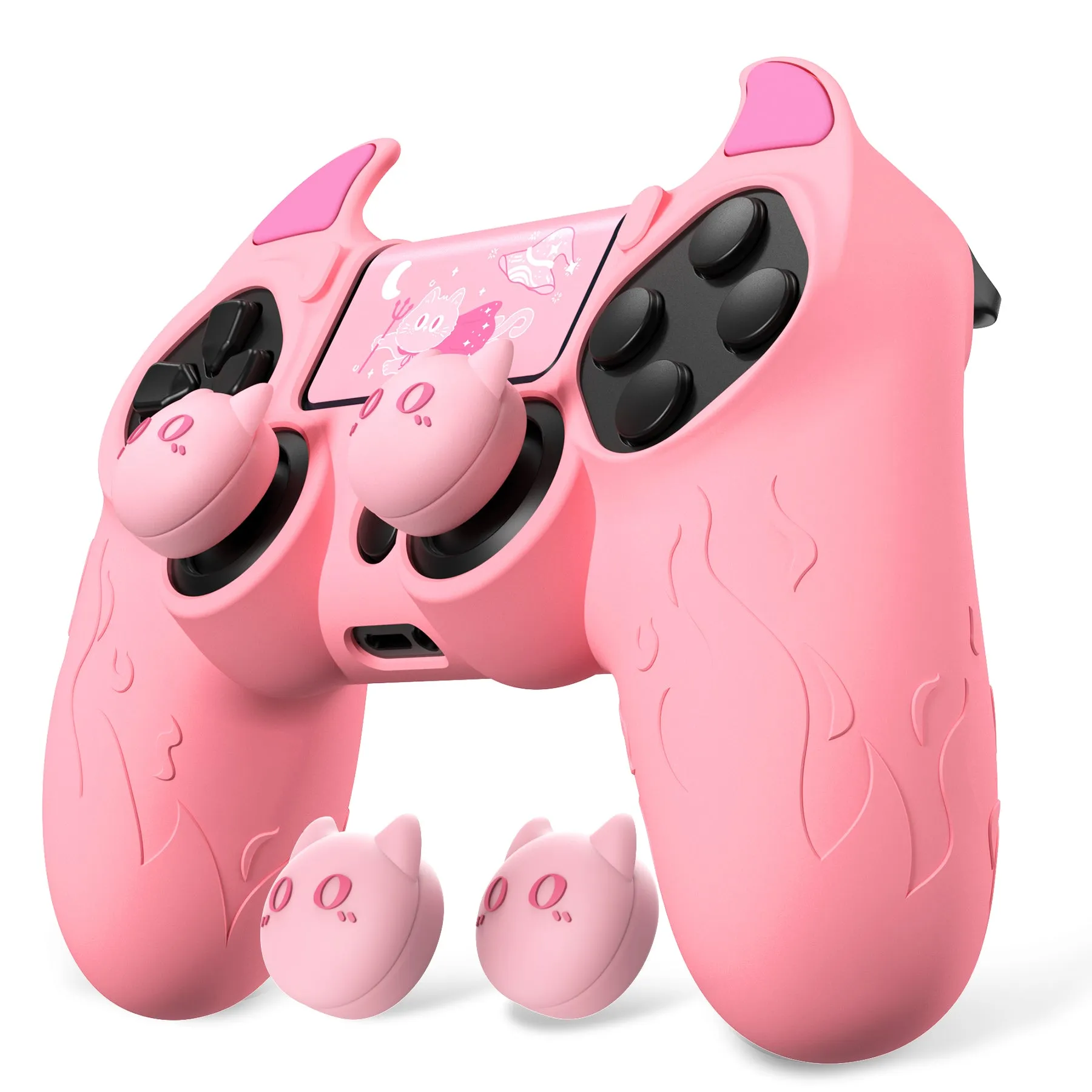 PlayVital Cute Demon Controller Skin for PS4 with Thumb Grips & Stickers, Kawaii Anti-Slip Silicone Controller Cover Grip Protector for PS4 Slim/Pro Controller - Pink - BRJP4P003