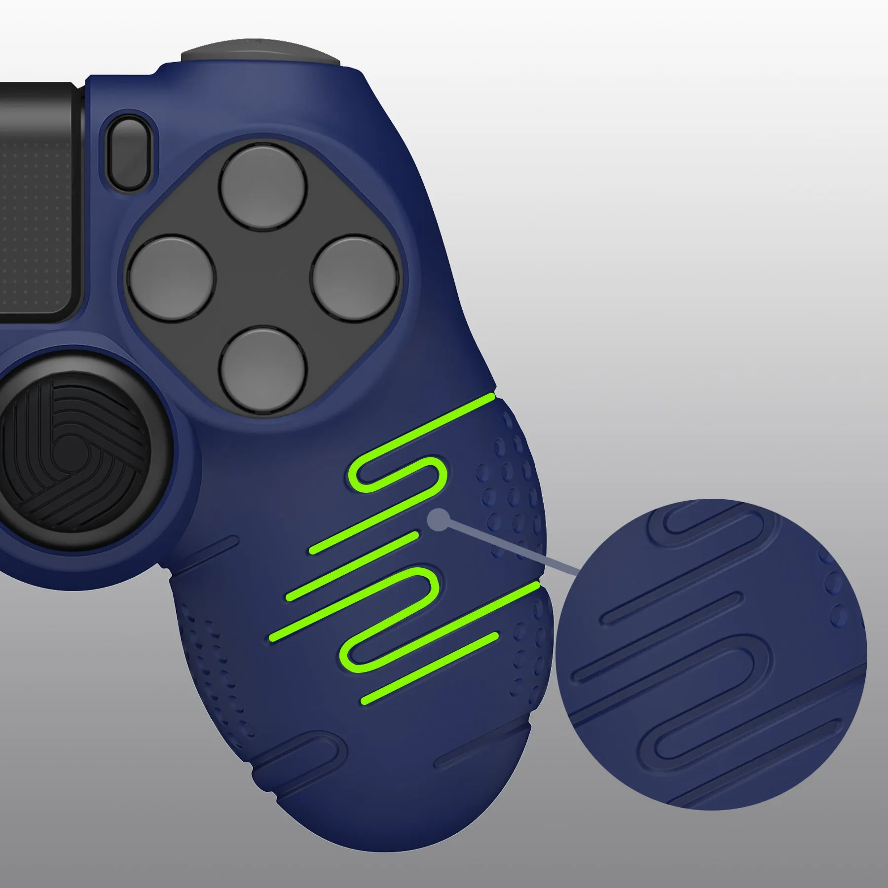 PlayVital Line & Dot Midnight Blue Silicone Cover Skin for ps4 Controller, Anti-Slip Soft Protector Case Cover with Thumb Grip Caps for ps4 for ps4 Slim for ps4 Pro Controller - CLRP4P005