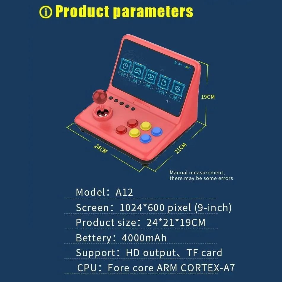 POWKIDDY A12 9 inch screen Mini Arcade 32GB Quad Core Arm A7 Retro Gaming Console Plays CPS FBA SFC GBA GBC GB GG MD PS