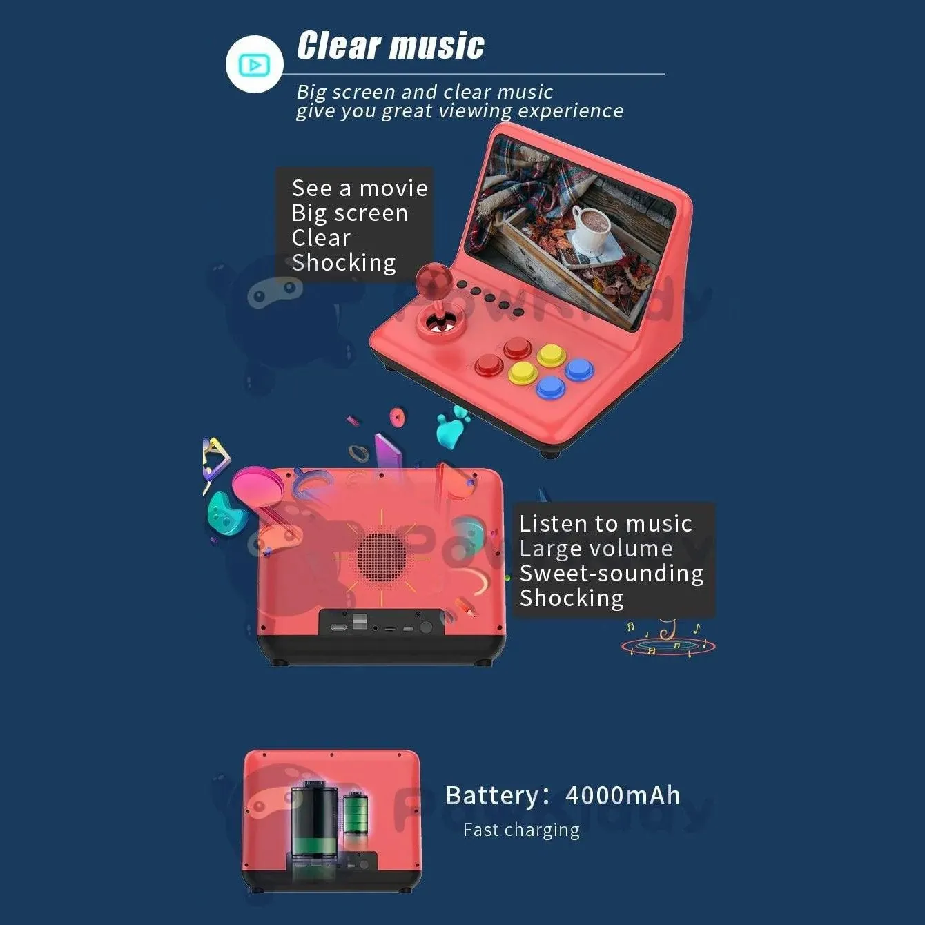 POWKIDDY A12 9 inch screen Mini Arcade 32GB Quad Core Arm A7 Retro Gaming Console Plays CPS FBA SFC GBA GBC GB GG MD PS
