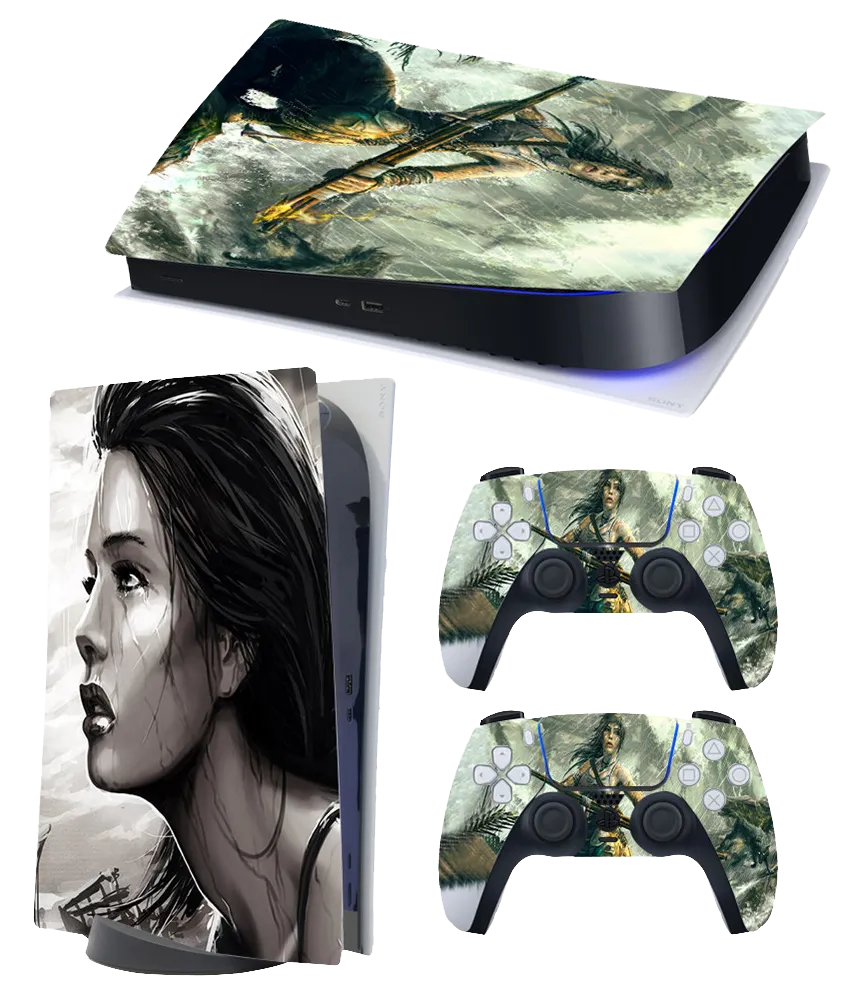 PS5 Themed Decal Sticker Wrap For Disc Edition Console - Tomb Raider
