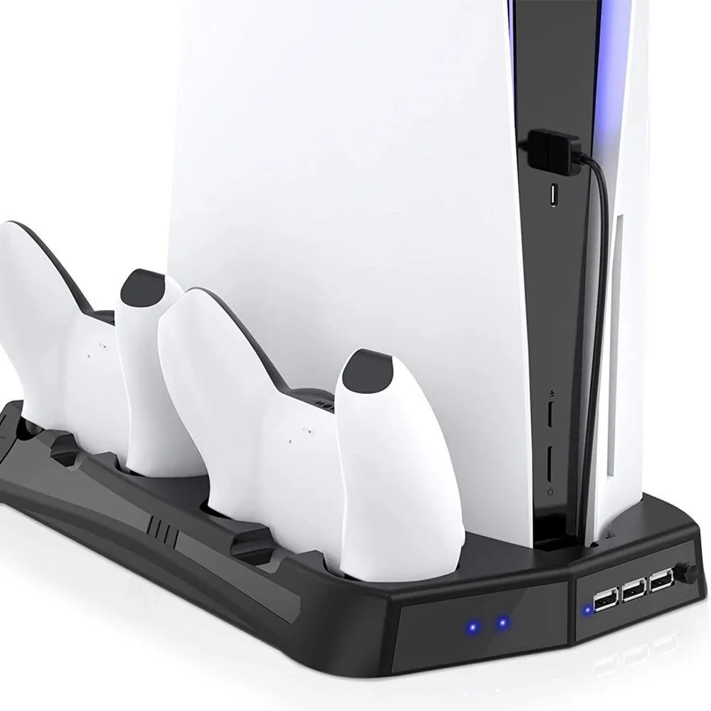 PS5 Vertical Cooling Fan Stand Digital Edition with 14 Game Slot 3 Hub Port Dual Controller Charging Station Charger for PS5