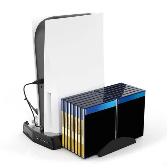 PS5 Vertical Cooling Fan Stand Digital Edition with 14 Game Slot 3 Hub Port Dual Controller Charging Station Charger for PS5
