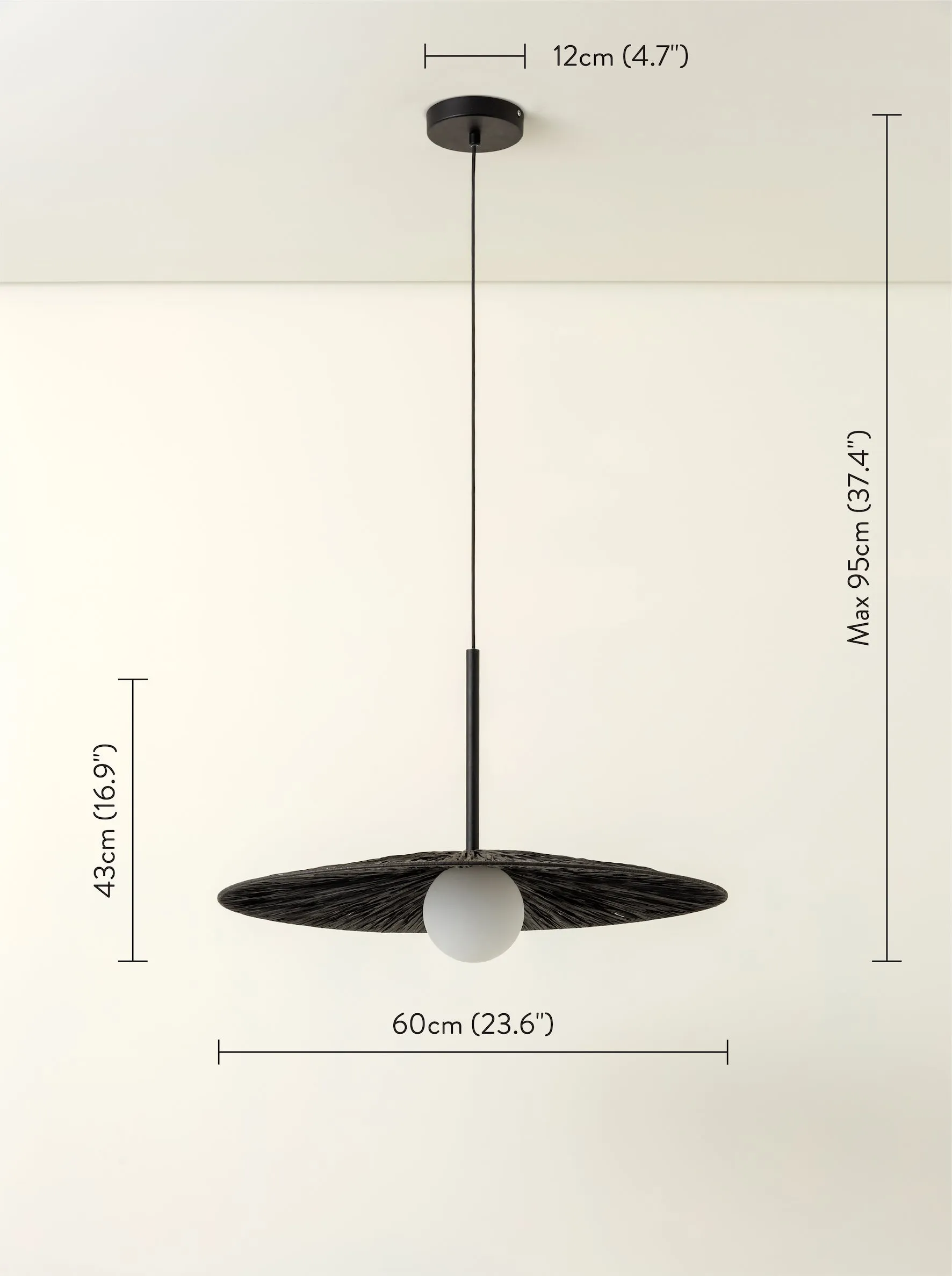 Ridotti - 1 light matt black raffia pendant