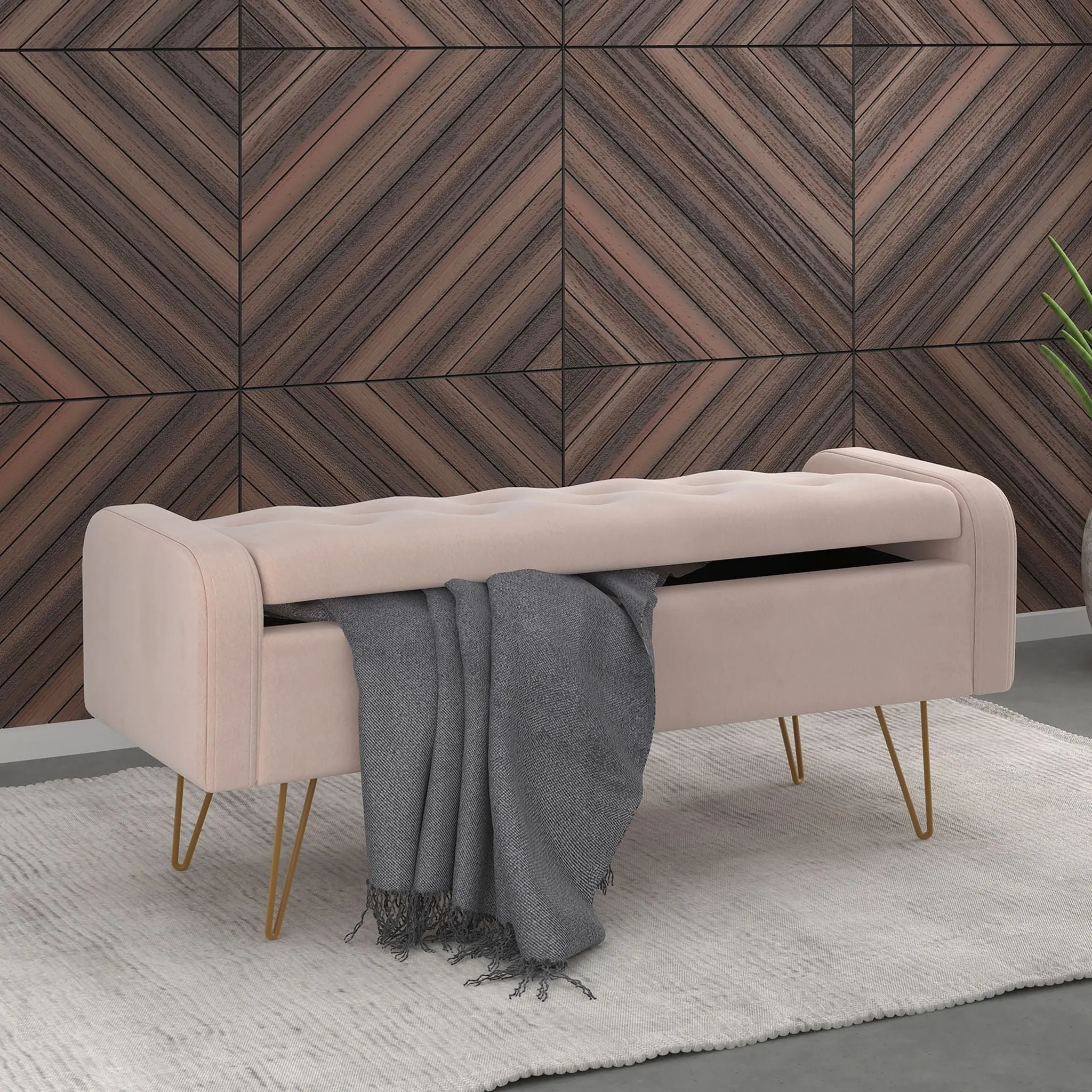 Sabel Storage Ottoman - Blush Pink/Gold