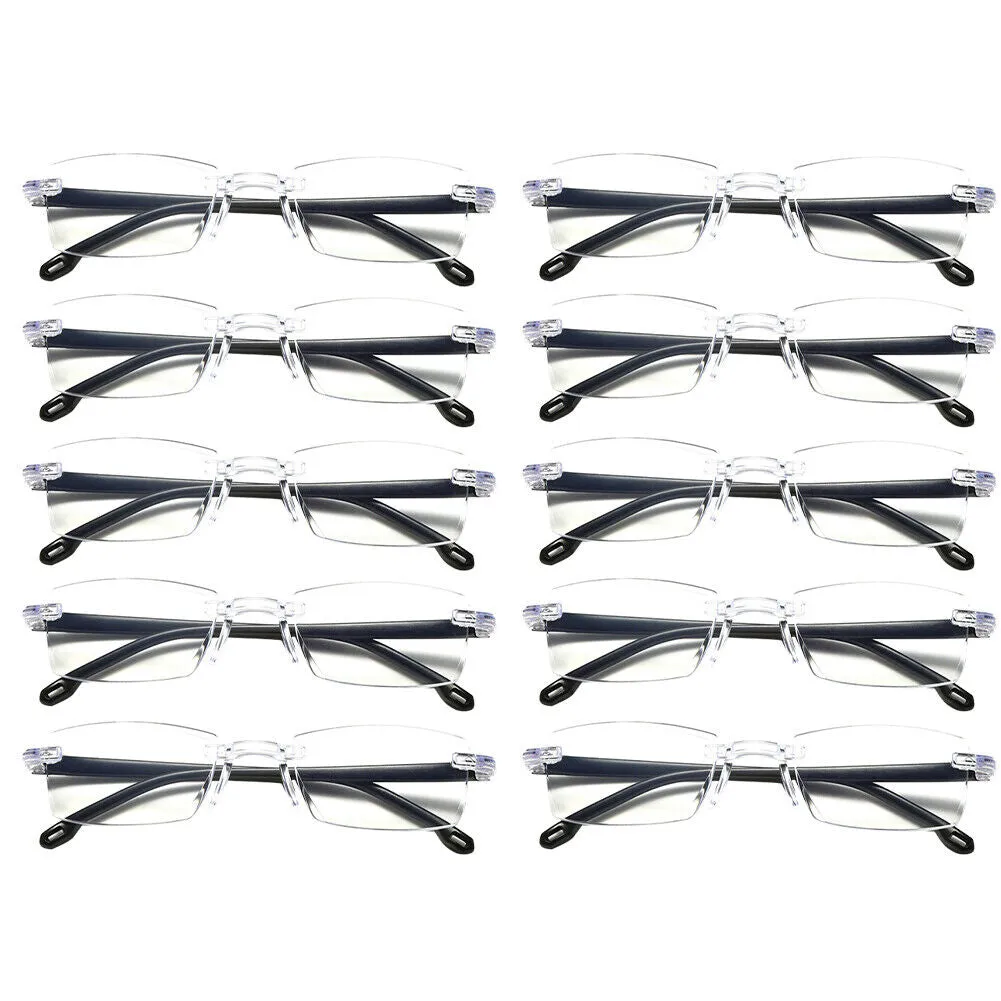 US 5-10 Pc Rectangular Rimless Blue Light Blocking Reading Glasses Unisex Reader