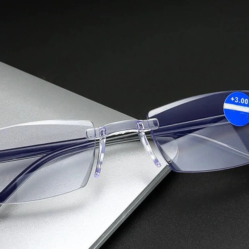 US 5-10 Pc Rectangular Rimless Blue Light Blocking Reading Glasses Unisex Reader