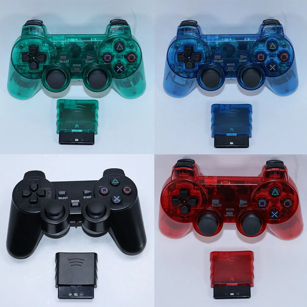 US Sony PS2 Wireless 2.4GHz Dual Vibration Controller Gamepad Transparent Color