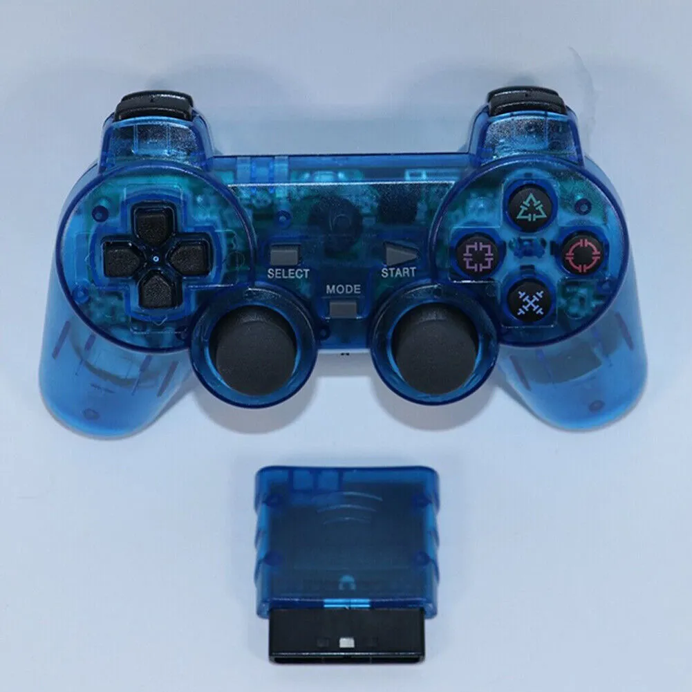 US Sony PS2 Wireless 2.4GHz Dual Vibration Controller Gamepad Transparent Color