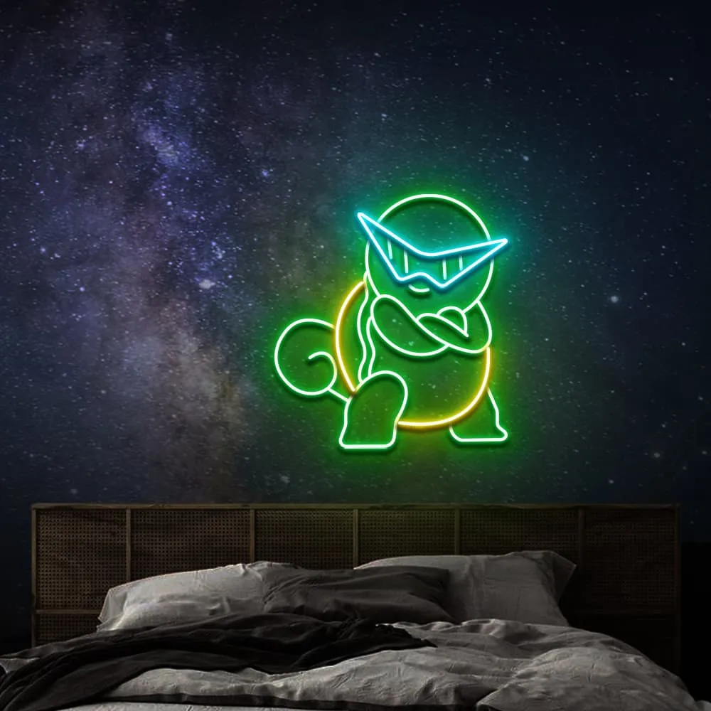 Whimsical Squirtle Neon Sign – Bright Blue & Yellow Pokémon Wall Light for Gaming Rooms and Kids' Spaces