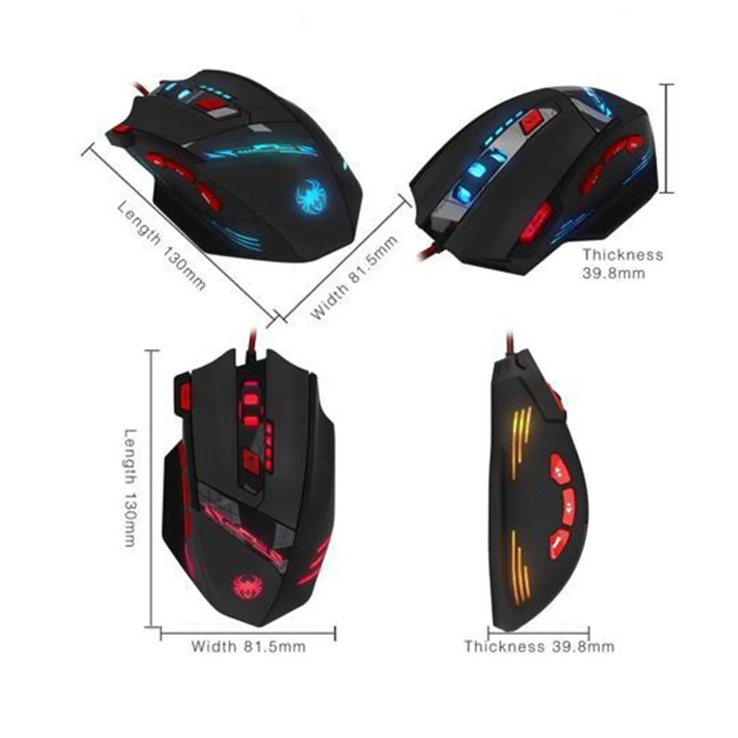 Zelotes 8000 DPI 8 Button USB LED Light Optical Wired Gaming Mouse