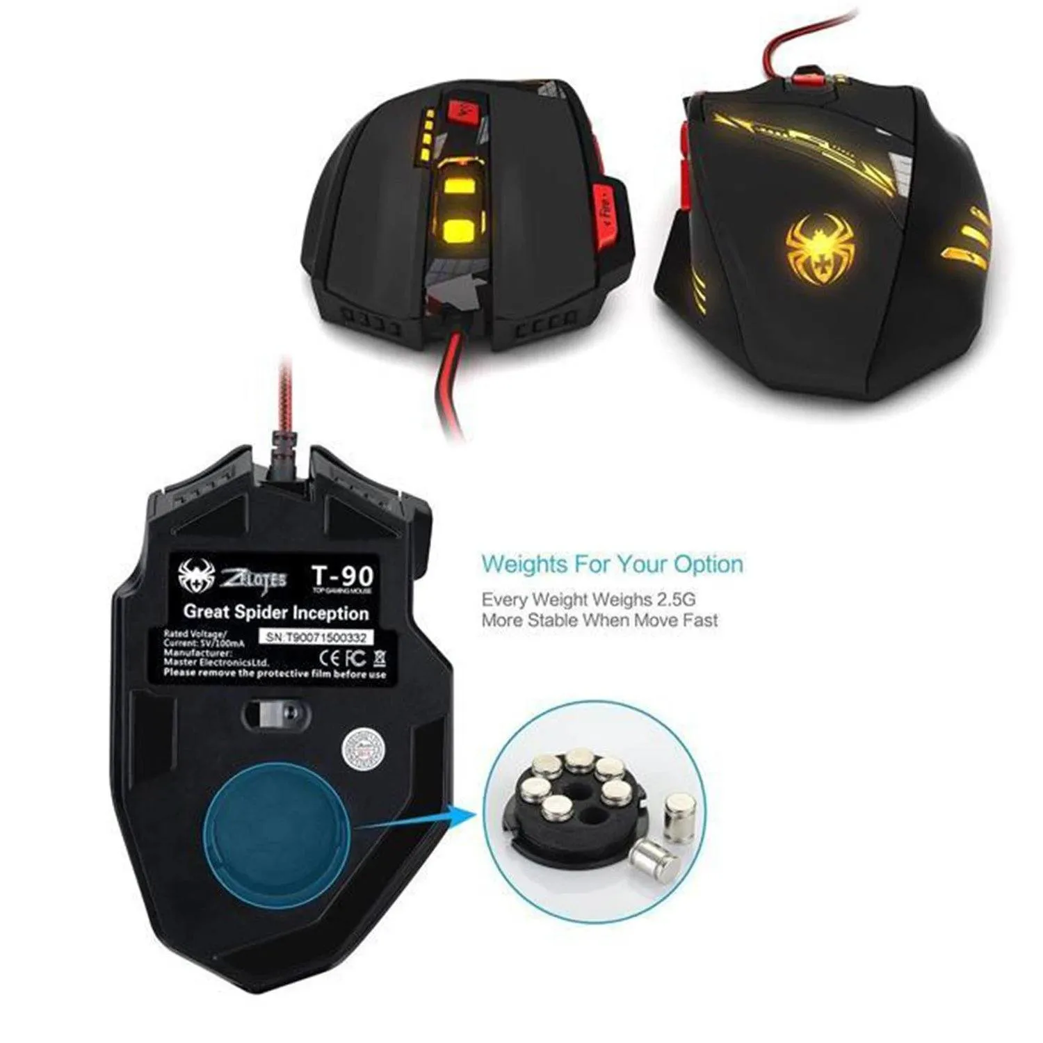 Zelotes 8000 DPI 8 Button USB LED Light Optical Wired Gaming Mouse