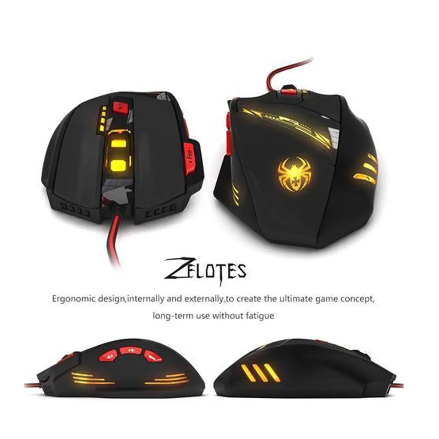 Zelotes 8000 DPI 8 Button USB LED Light Optical Wired Gaming Mouse